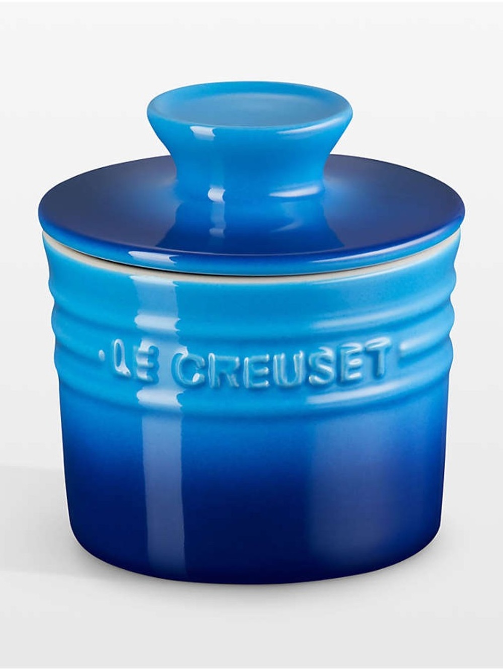NEW Le Creuset Marseille Blue Ceramic Butter Crock Dish Holder Jar with Lid